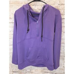 Womens Hoodie Half Zip Size Large Deep Purple Drawstring Hood Front Pocket